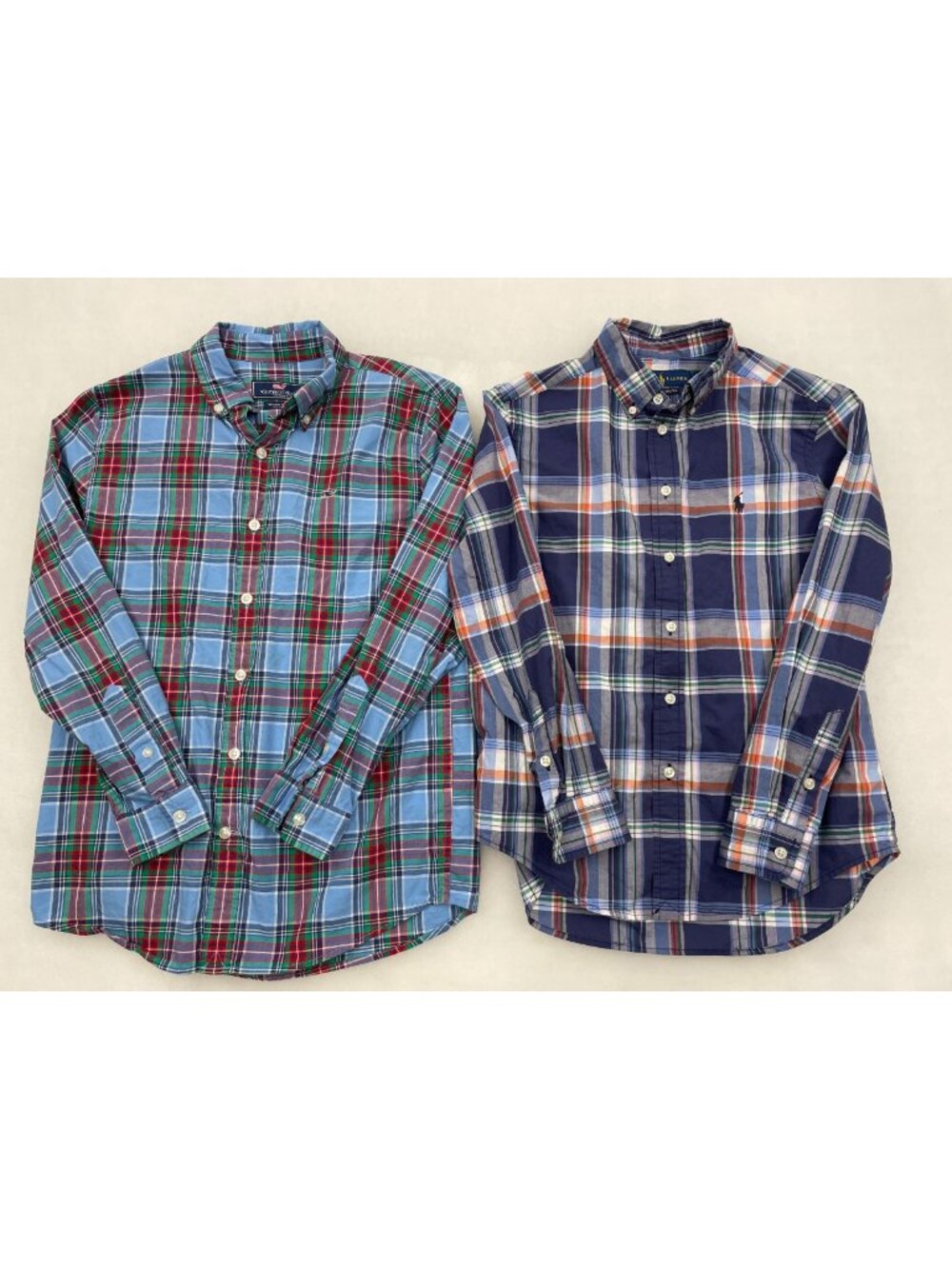 Vineyard Vines Polo Ralph Lauren Blue Plaid Button Down Shirt Lot Boys M  10-12